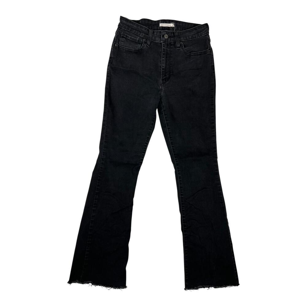 Levi's 725 High Rise Bootcut Jeans Womens 30x32 Black Raw Hem Stretch Denim